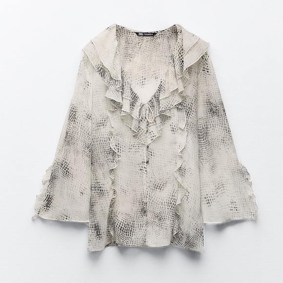 NWT ZARA PRINTED RUFFLE BLOUSE - Picture 2 of 3